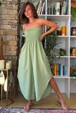 Arbi Gingham Shirring Bandeau Jumpsuit Soft Olive
